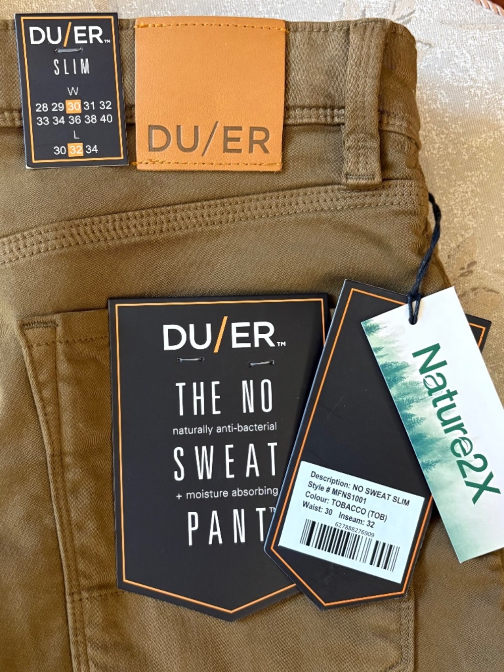 DU/ER No Sweat Pant Slim Fit Tobacco 30x32 NWT
